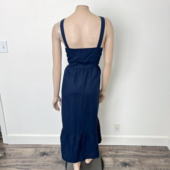 [Frank and Oak] Navy Blue Ruffle Hem Faux Button Down Midi Dress NWT Size XL - Picture 3 of 10